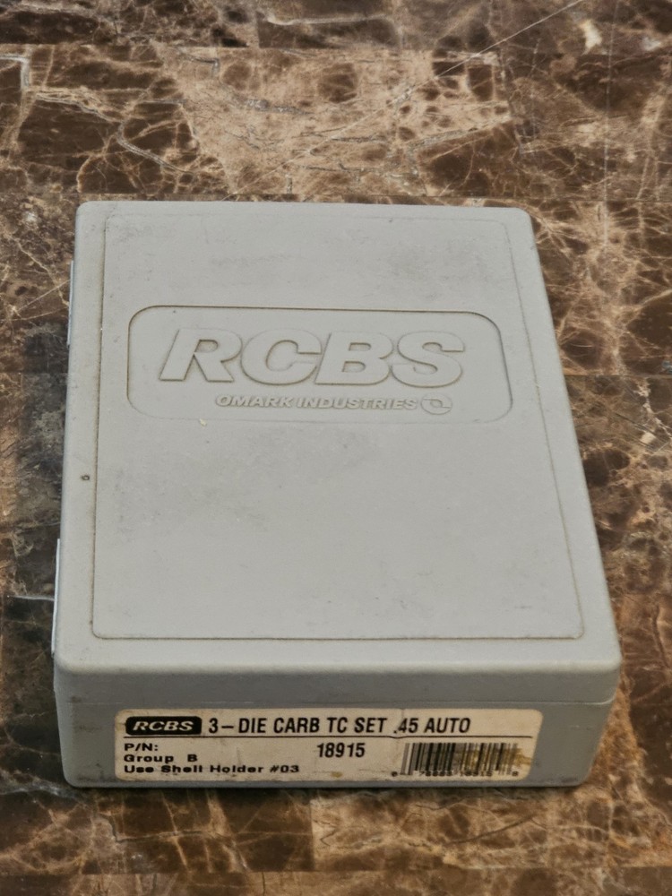 RCBS 45ACP Carbide Reloading Dies 18915 W Shell Holder #3 & Extra Seating Plug
