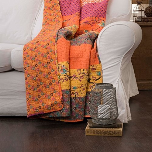 Reversible Cotton Throw Blanket 50"x60" Boho Peacock Couch Bed Decor