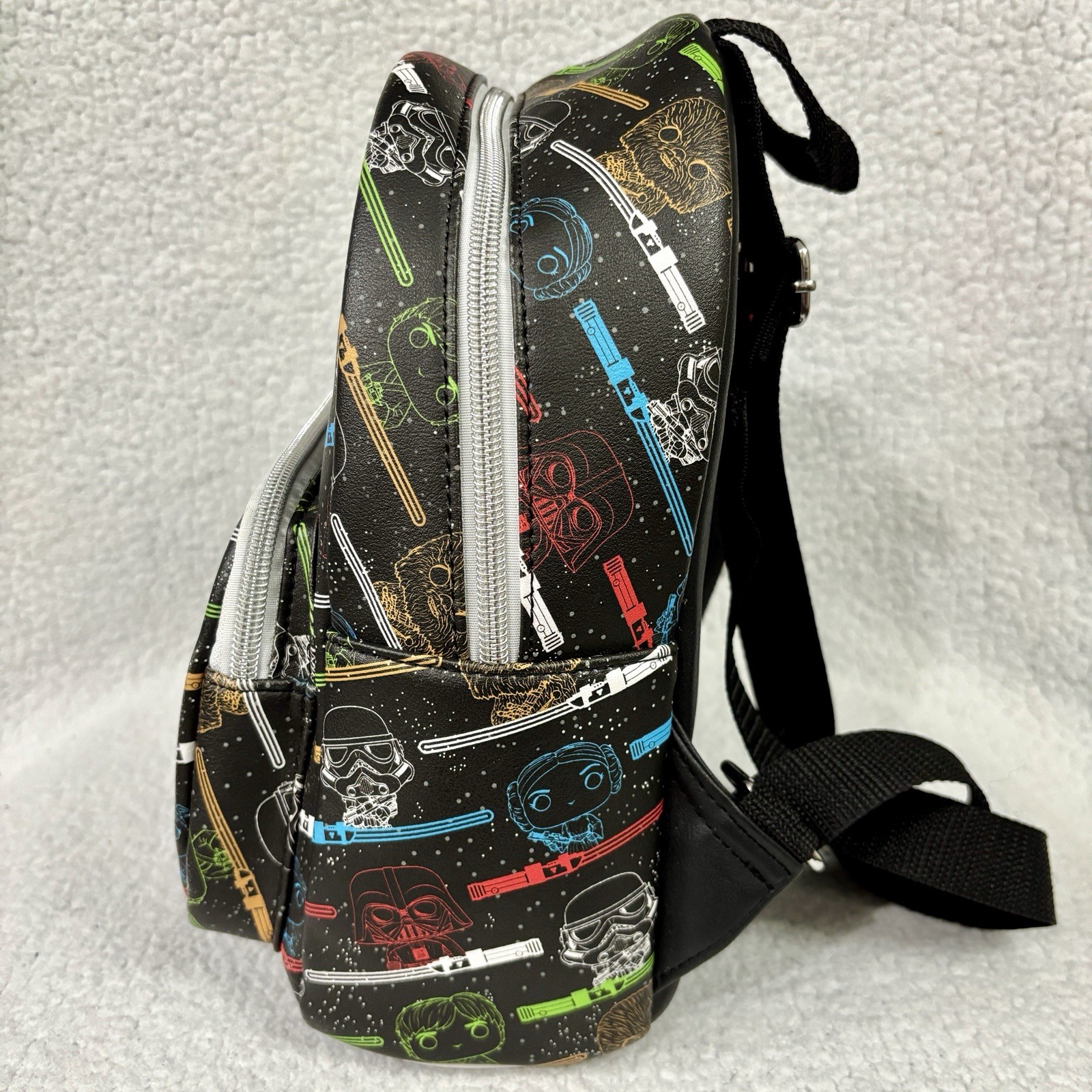 Star Wars Funko Mini Backpack Lightsaber & Character Print 10” Black Multicolor