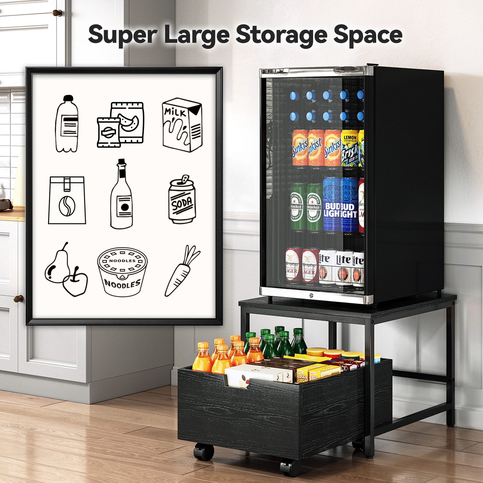 Mini Fridge Stand with Storage Beverage Refrigerator Cooler Stand Table 300LBS