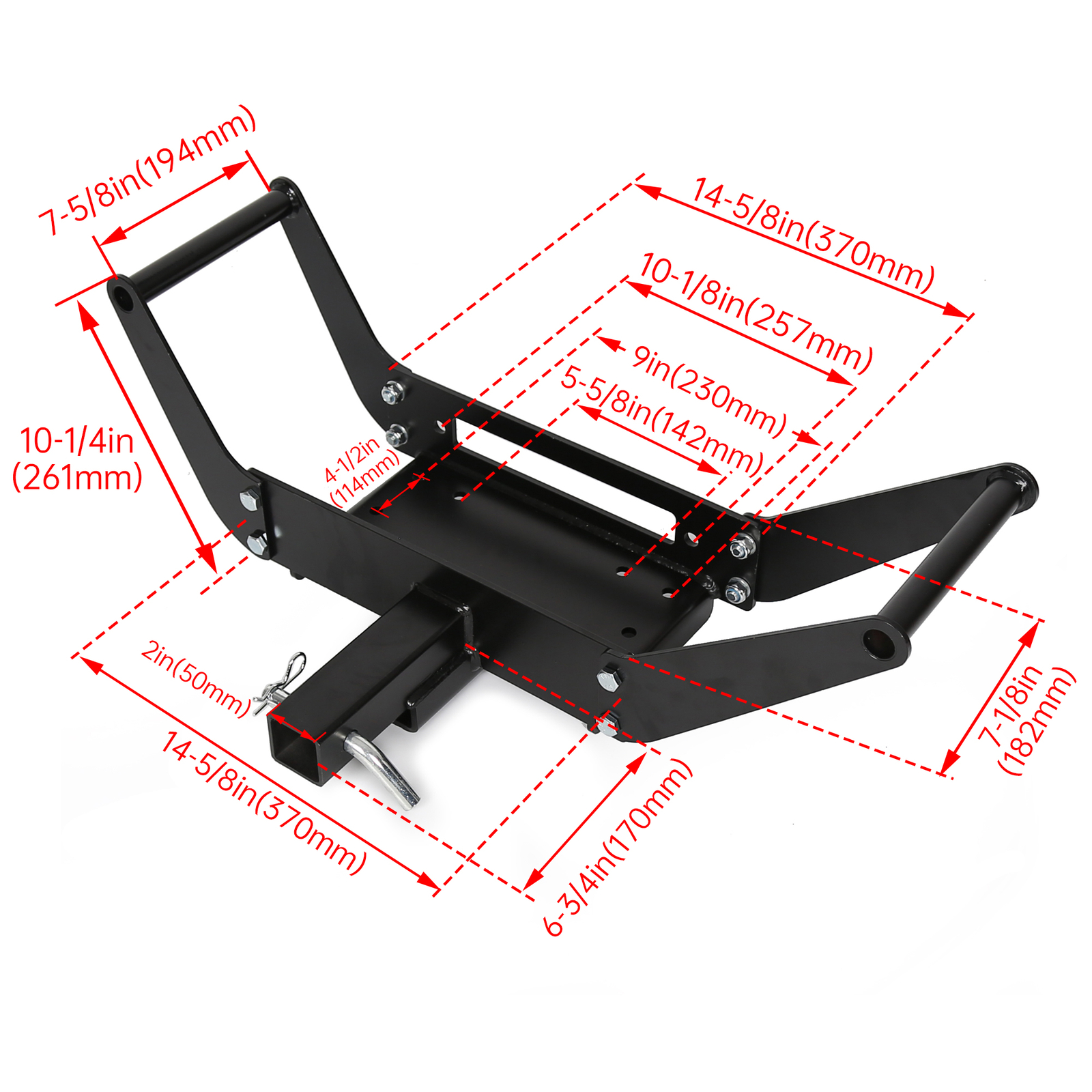 Foldable Winch Mounting Plate Cradle Mount For 2'' Hitch Receiver 4WD SUV Truck