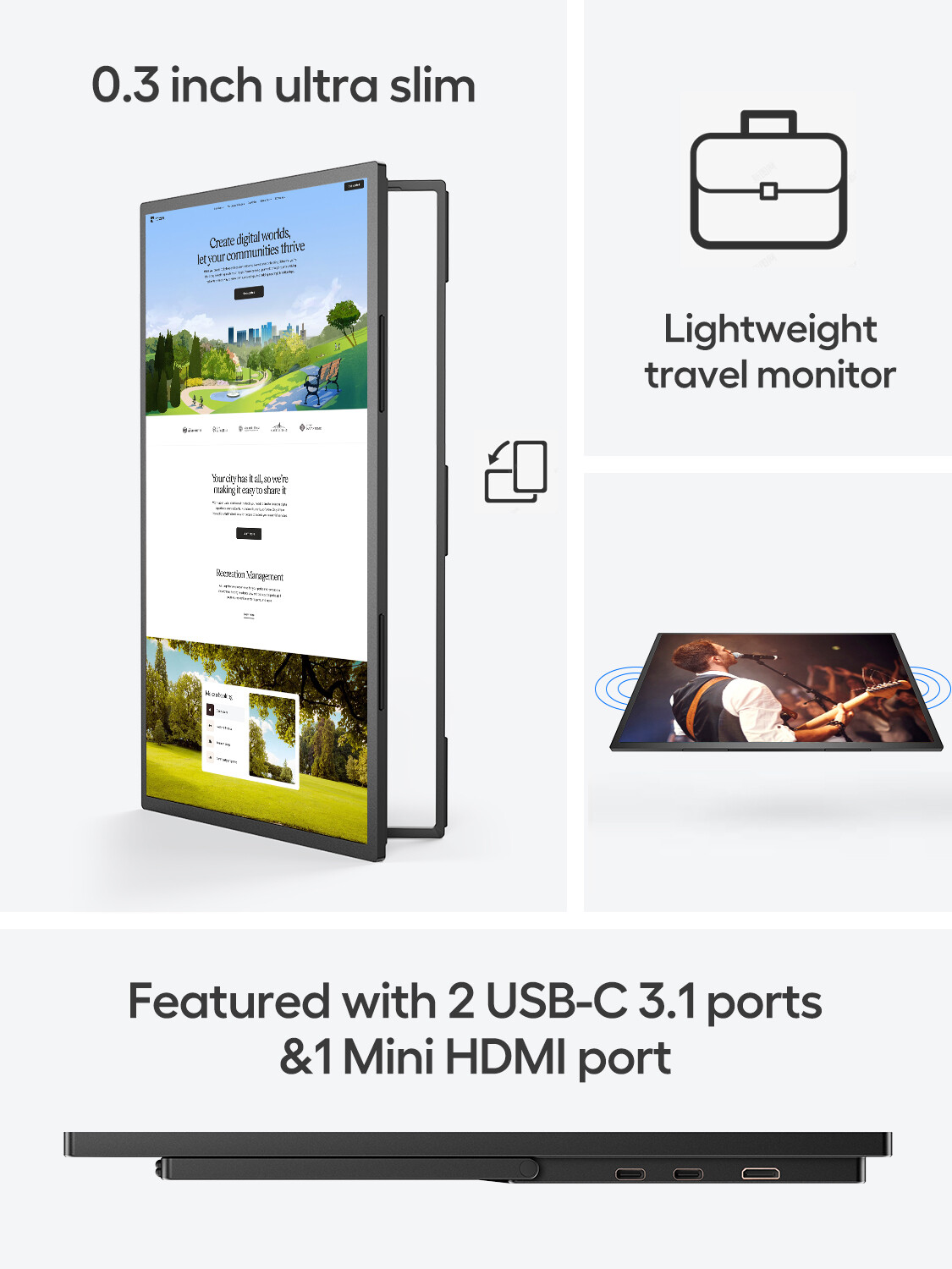 UPERFECT 18" 4K Portable Monitor 3840*2160 Ultra-Slim Screen w/Adjustable Stand