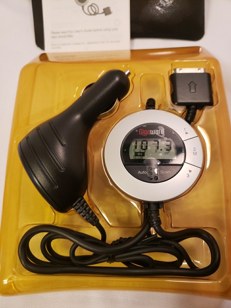 Gigaware 12-495 Silver/Black FM Transmitter Car Plug-in to work with Apple iPod