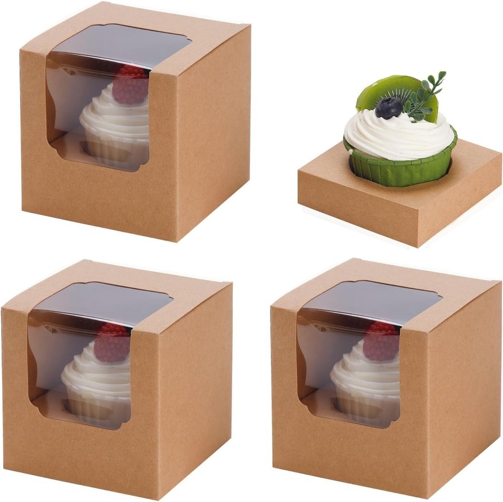 25 Pcs Cupcake Boxes Individual Cupcake Containers Pre-Assembled Single Cupca...