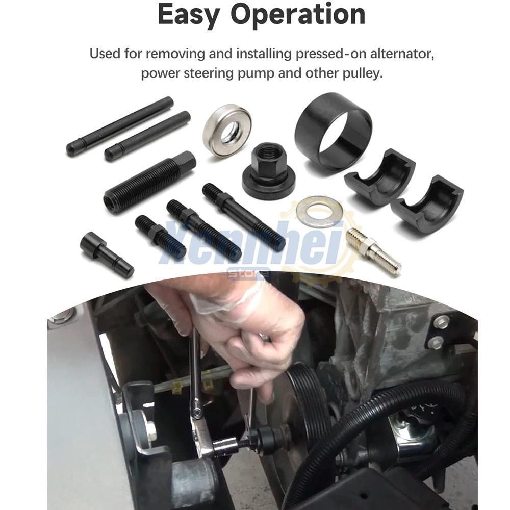 13Pcs Power Steering Pump Pulley Puller Remover & Alternator Installer Tool Kit