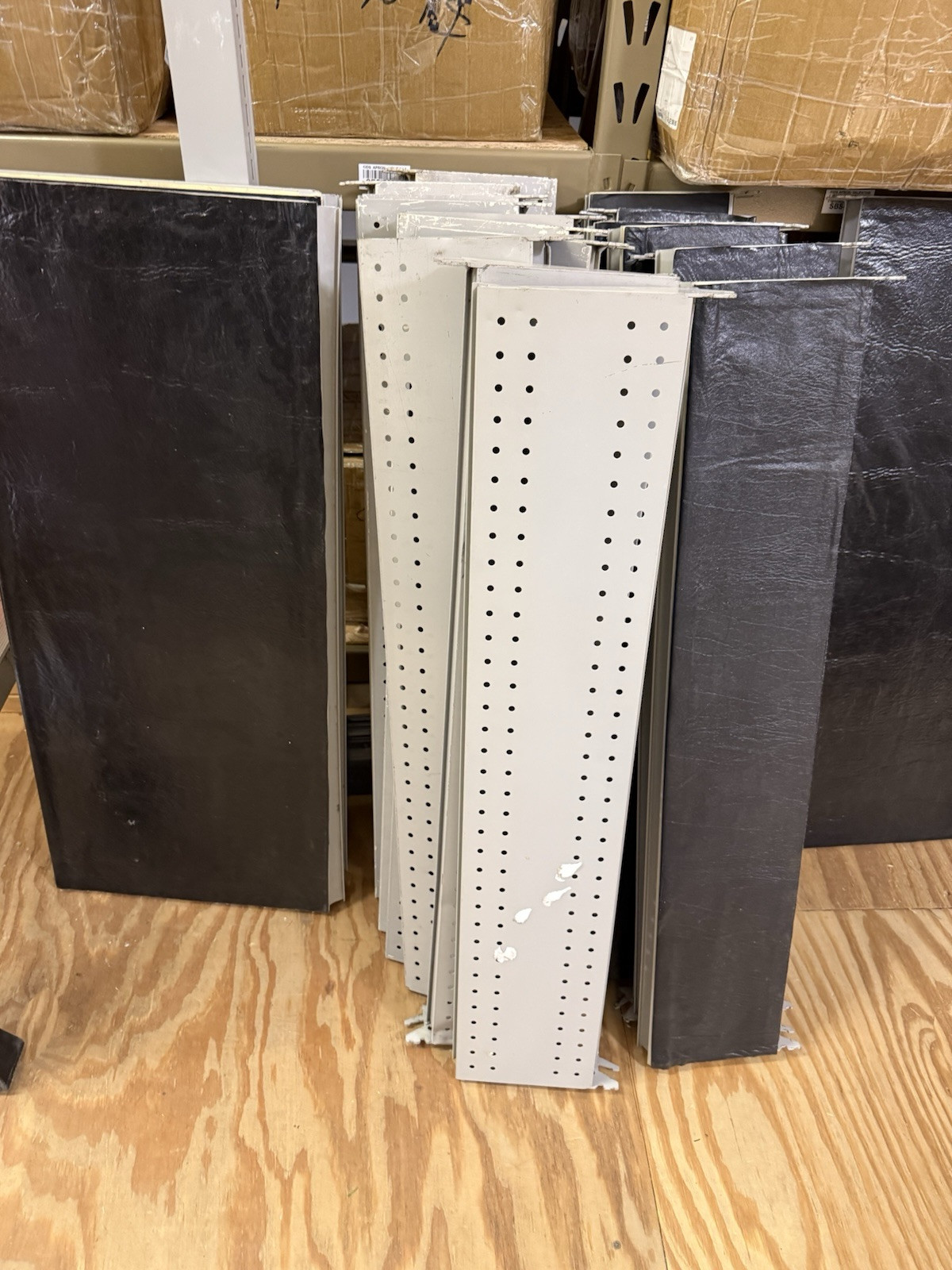 HUGE lot of pallets of Used Lozier Shelving shelves, components, glass cases