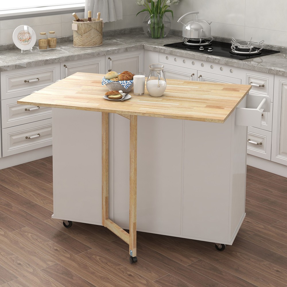 Kitchen Island with Spice Rack, Towel Rack and Extensible Solid Wood