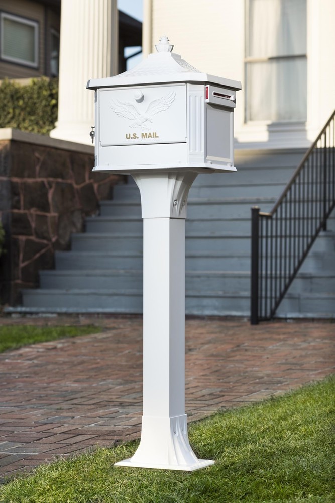 Secure Locking Aluminum Mailbox - USPS Approved Post Mount, White Large Curbside
