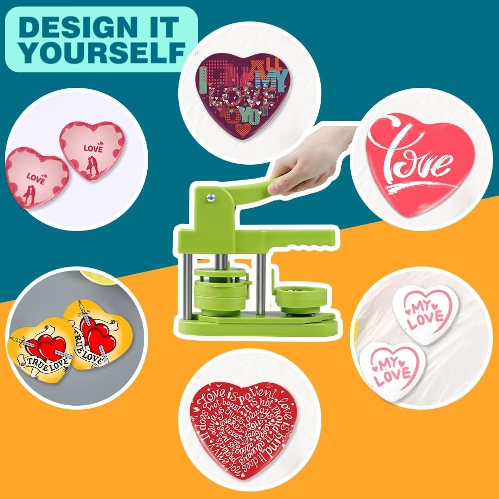 Button Maker Machine, Heart-Shaped 3rd Gen Installation-Free, Heart Shape DIY...