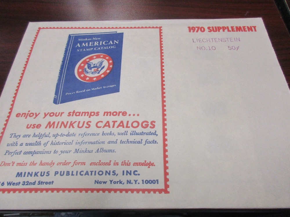"MINKUS" STAMP ALBUM  1970  SUPPLEMENT LIECHTENSTEIN #10   W/FREE SHP.