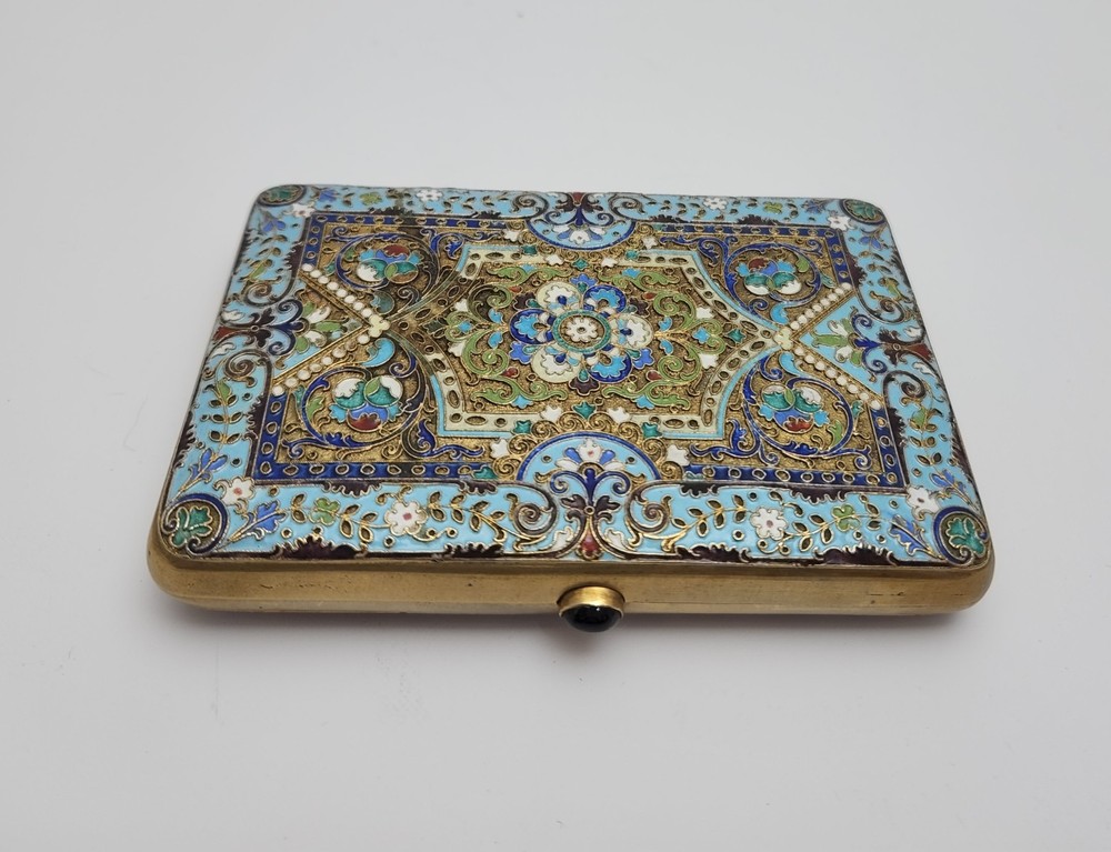 Antique Russian Enamel Imperial Guilded Silver Cigarette Case