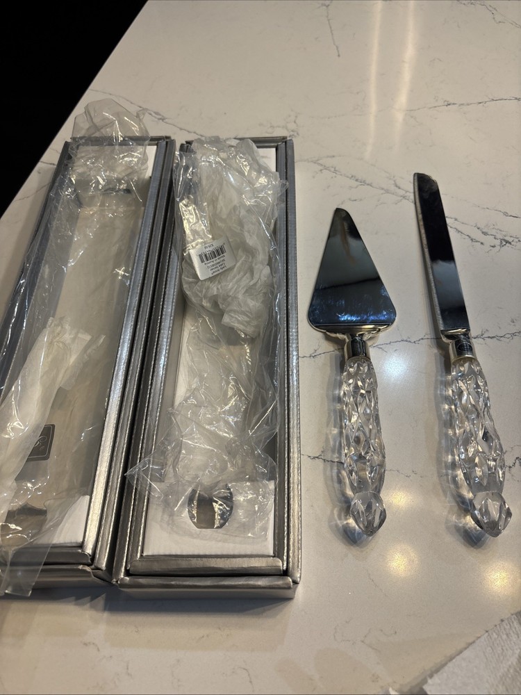 GORHAM Lady Anne Crystal Handle Wedding Cake Knife 2Pc Dessert Server Set SILVER