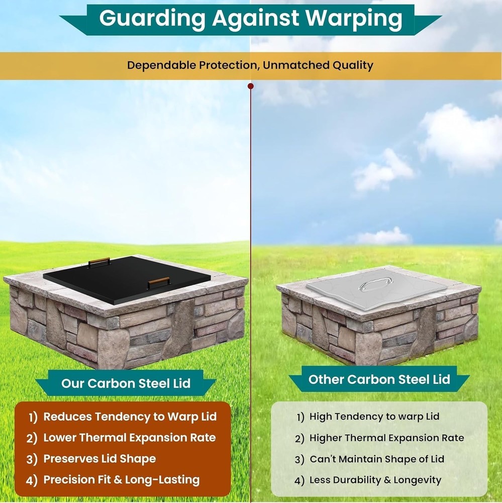FEBTECH - Steel Fire Pit Lid - 42 x 42 Inch - Fire Pit Lid - 1.5 mm Thickness