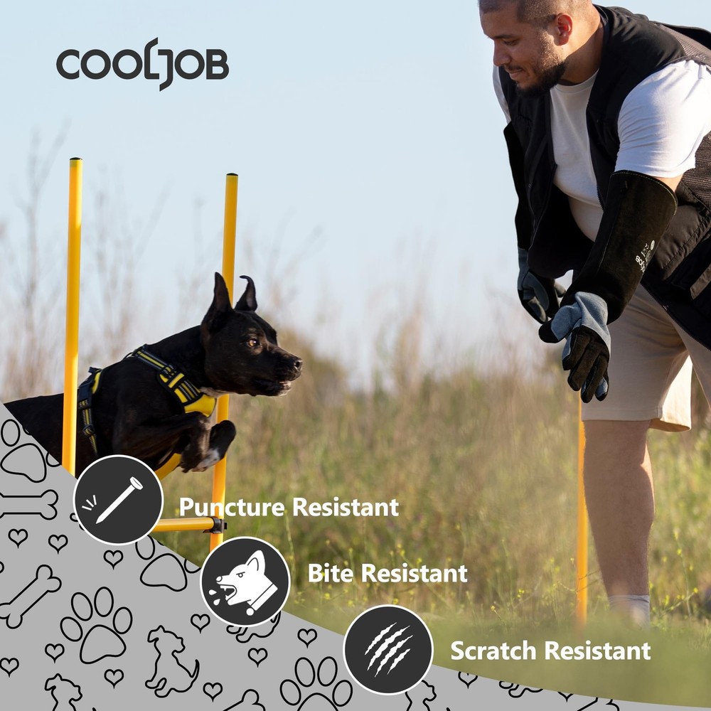 Cowhide Split Leather Bite Proof Gloves for Animal Handling, Reinforced Thorn...