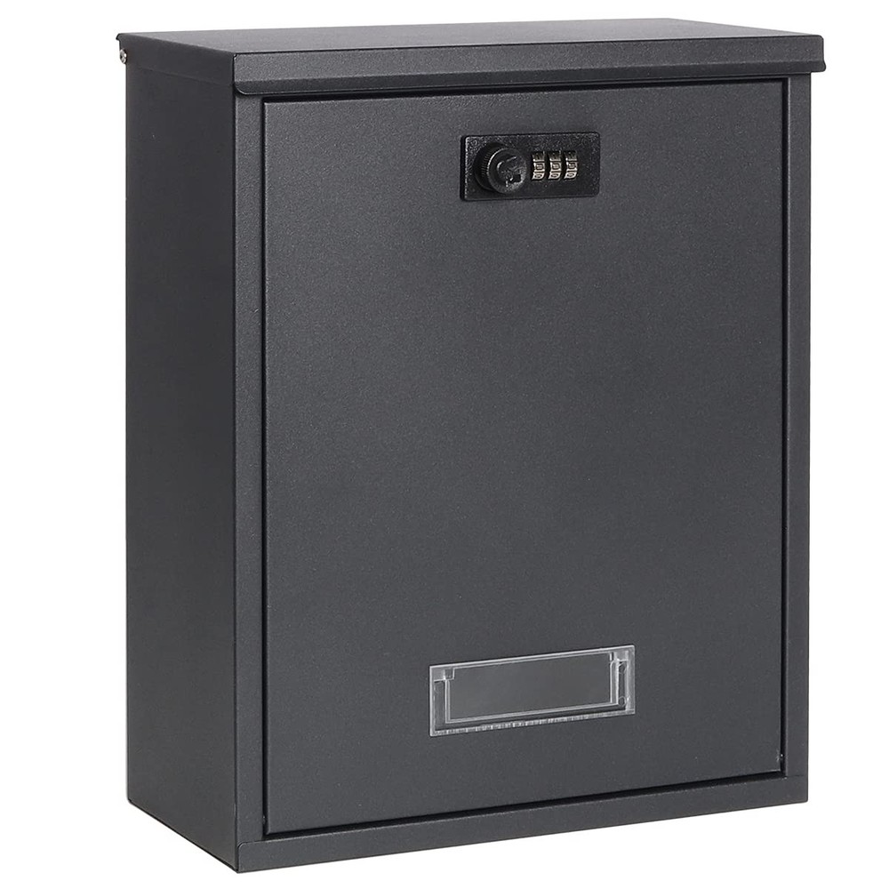 Locking Mailbox Wall Mount Combination Lock Drop Box Large Capacity Black NEW