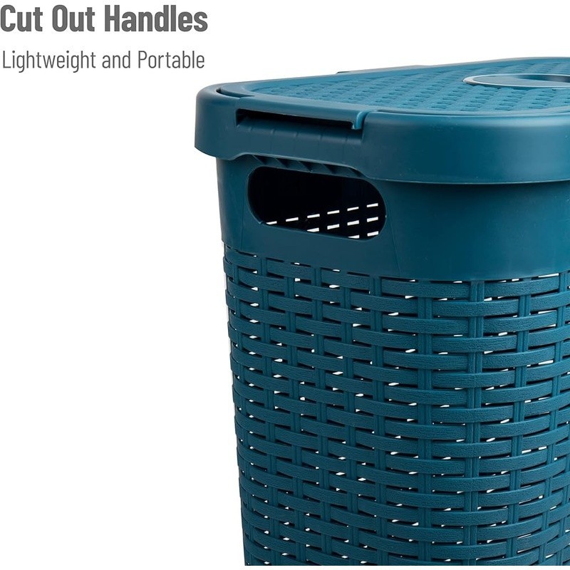 Portable Laundry Hamper Lightweight Rectangular Wicker Basket W/ Lid Set of 2 US