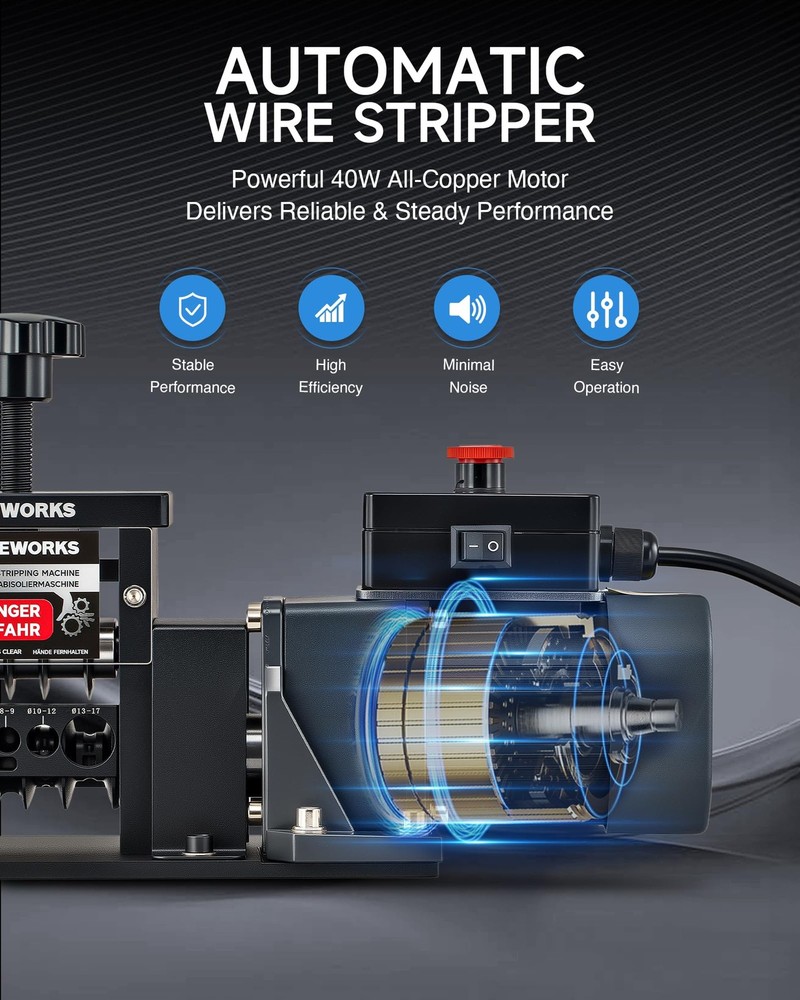 CREWORKS Automatic Wire Stripper Machine, 8 Channel Electric Black