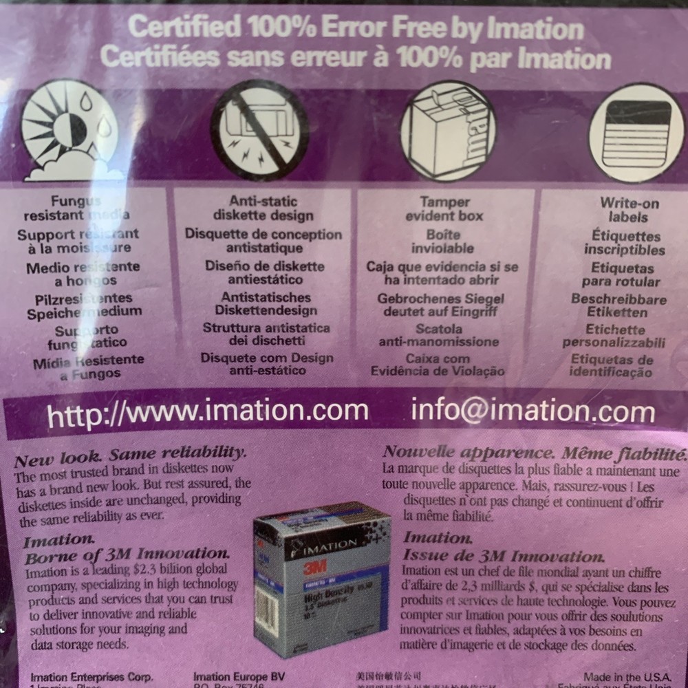 Imation 3.5" Diskettes 10 Pack IBM Formatted 1.44MB 2HD New Sealed