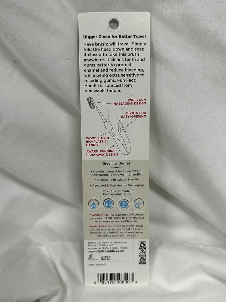 Radius Tour Travel Brush Toothbrush With Replaceable Soft Head ~ New