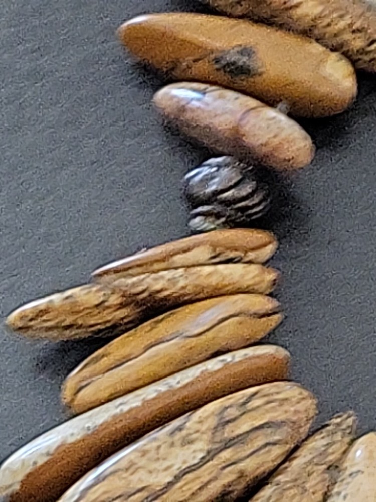 Jasper Gemstone Stick Spike Stretch Bracelet w Silver Bead