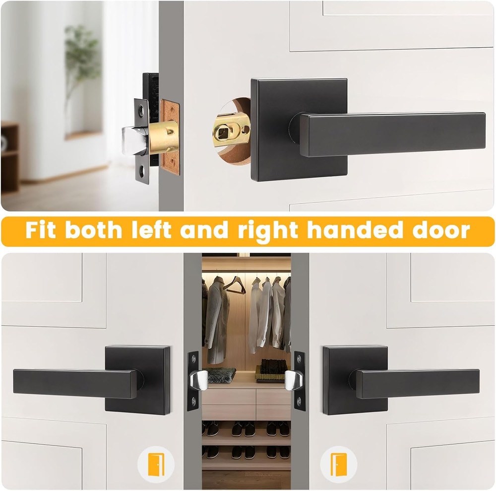 8 Pack Matte Black Keyless Door Handles - Heavy Duty Reversible Knobs