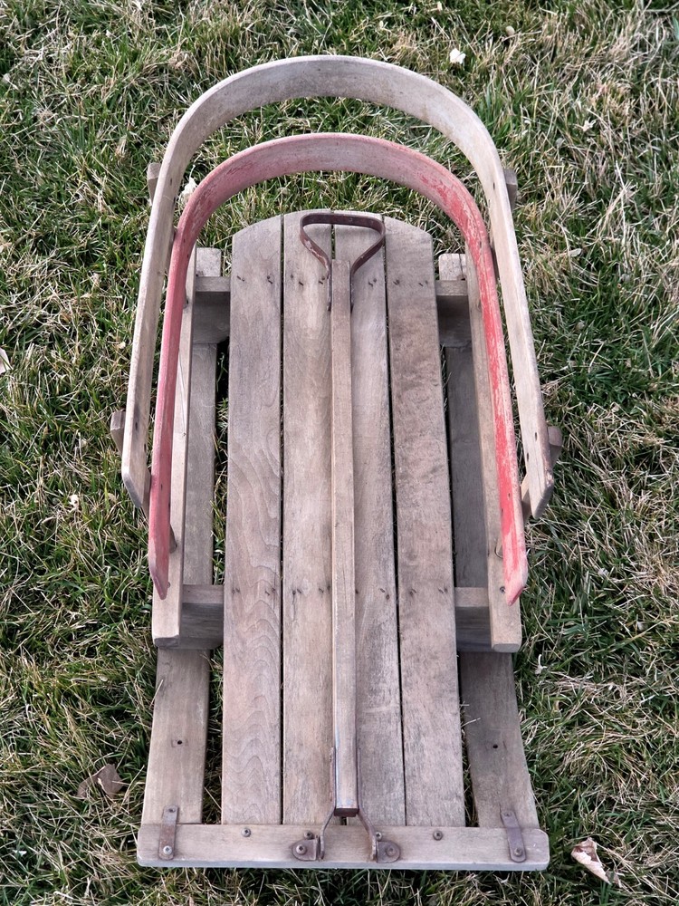 Vintage Children's Snow C-Back Pull Sled With Handle