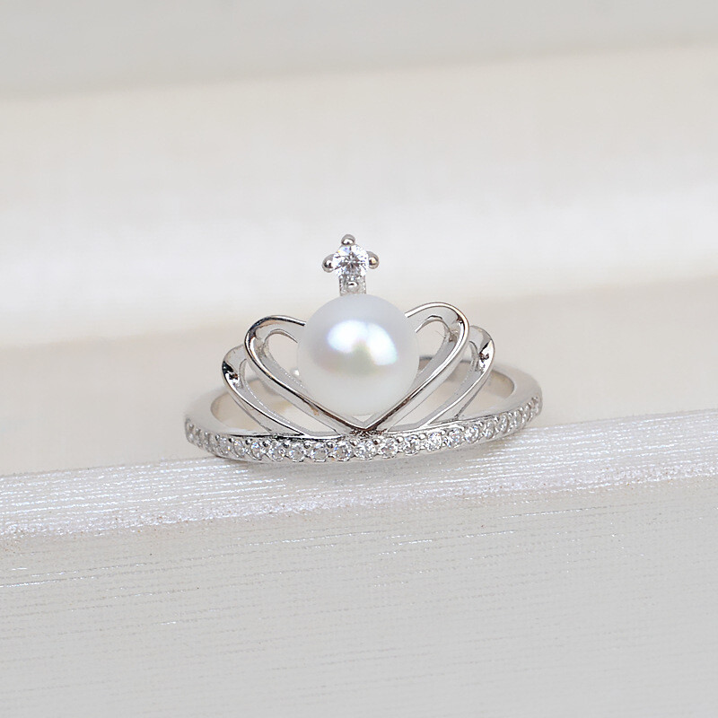 Sterling Silver Pretty Crown DIY Ring Setting for Pearl Mounting Semi Mount Base