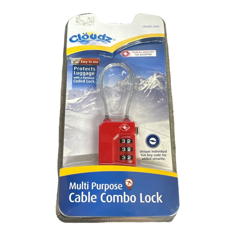 Cloudz Multi Purpose Cable Combo Lock Red - TSA Accepted - Travel Sentry A15