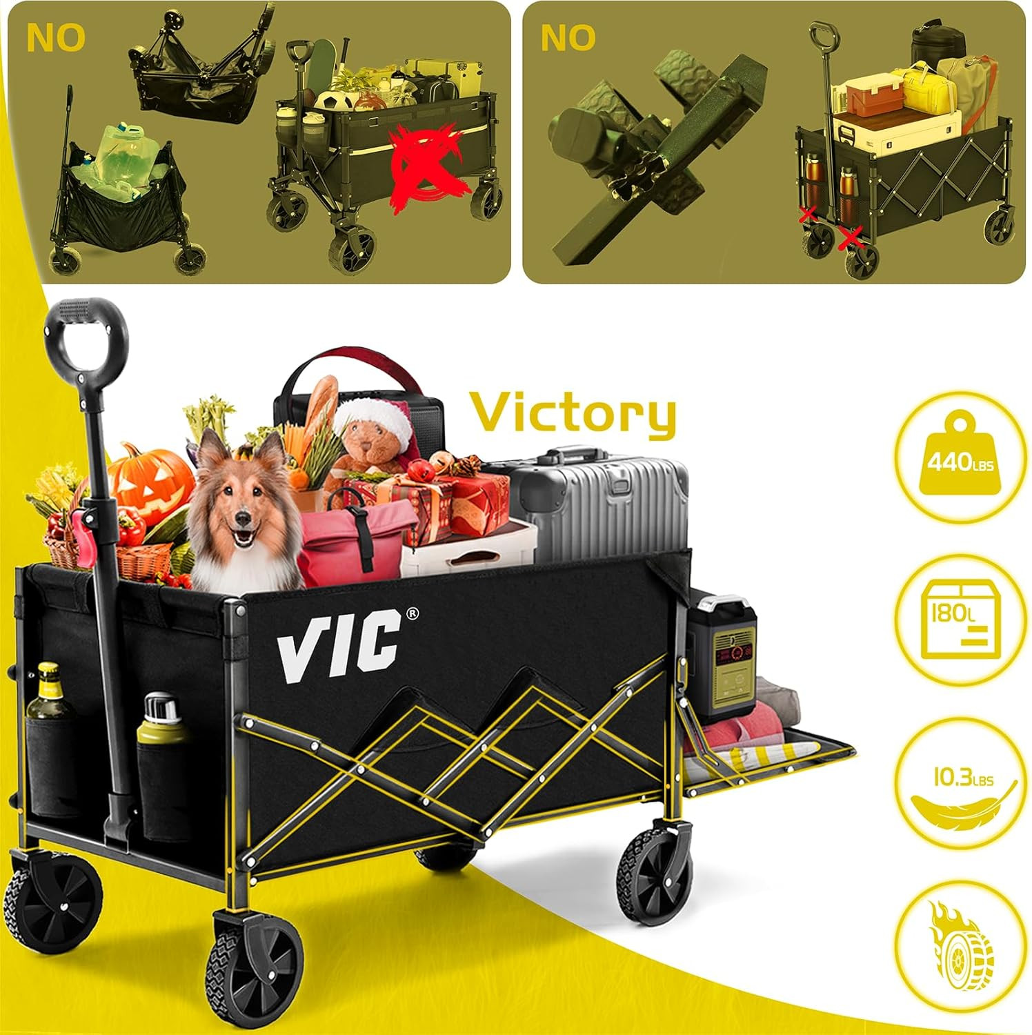 Collapsible Folding Wagon Heavy Duty Cart Extra Long Utility Beach Garden Cart