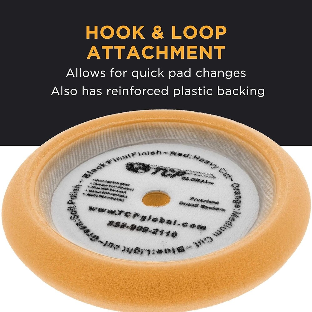 8" Orange Foam Buffing Pad Extra Coarse Cutting Polish Hook and Loop Yellow