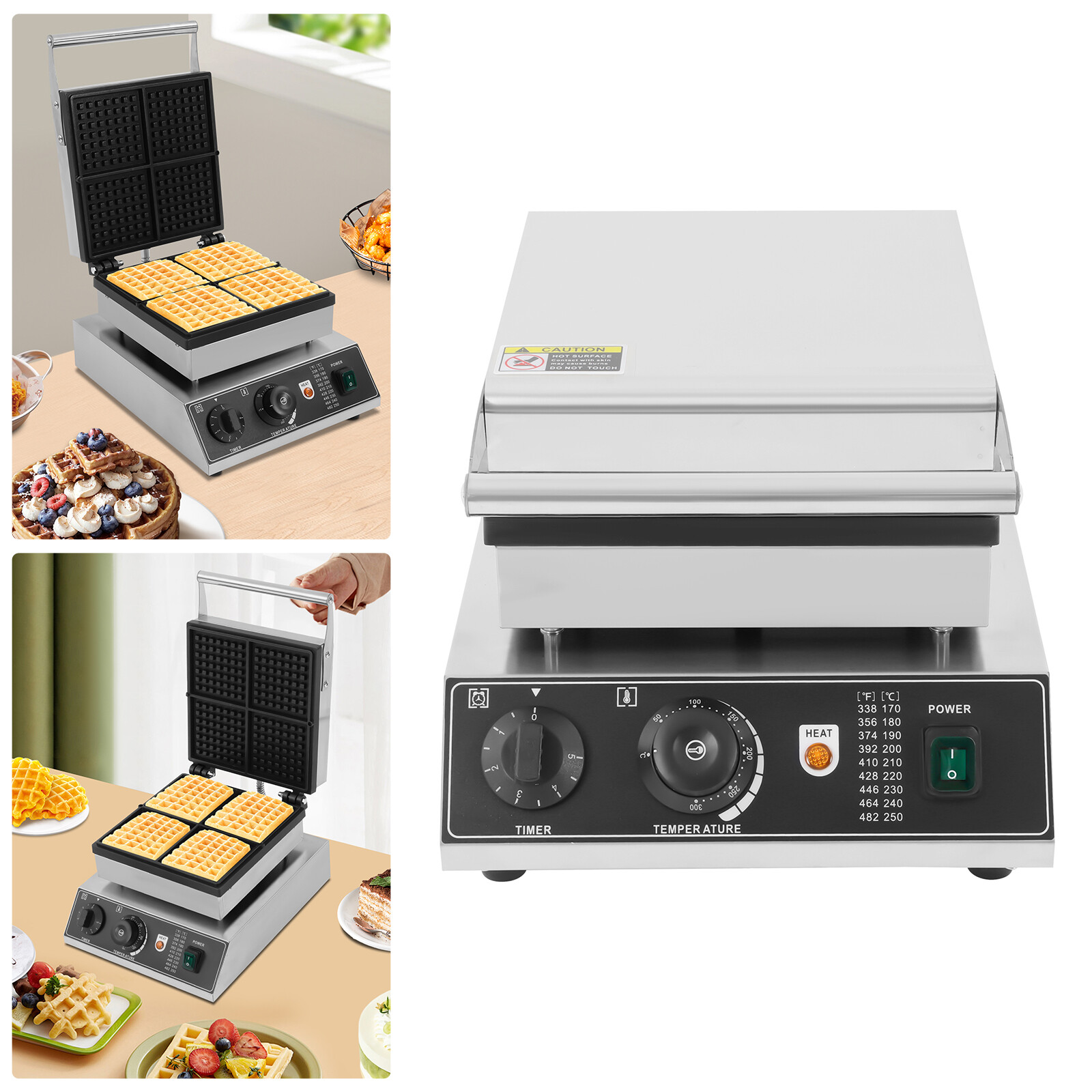 Electric Waffle Maker Commercial Belgian Waffle Baker Nonstick Baking Machine