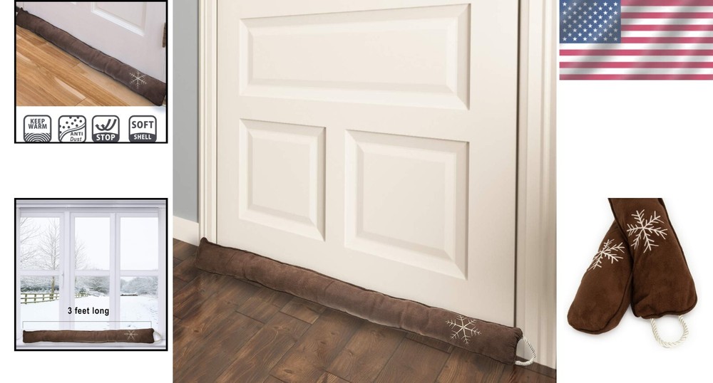 Durable Polyester 36-Inch Door Draft Stopper - Brown & White Snowflake Design