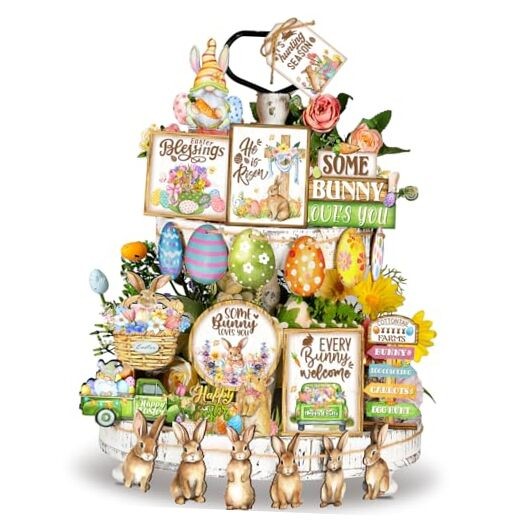 Pcs Easter Tiered Tray Decor Bunny Easter Spring 24 Delicate Easter