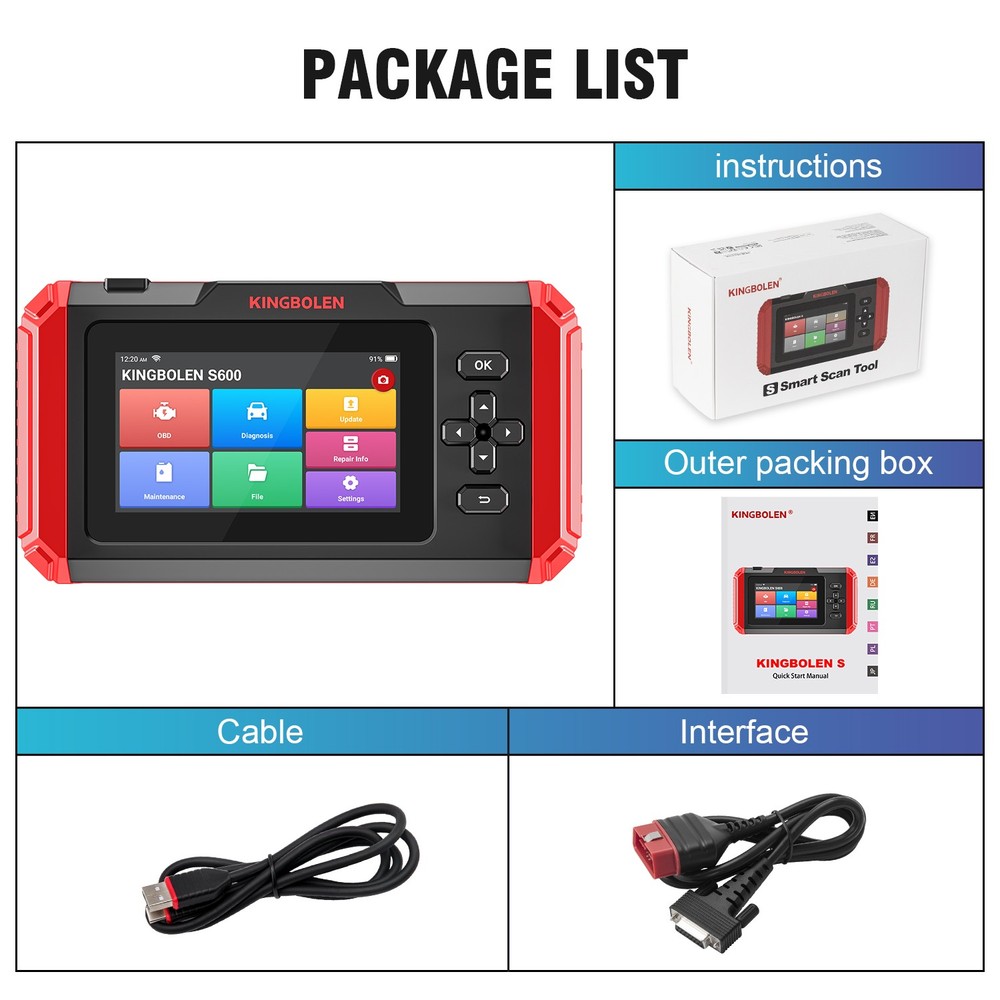 2026 Kingbolen S600 Car OBD2 Scanner Code Reader Diagnostic Tool Engine ABS AT
