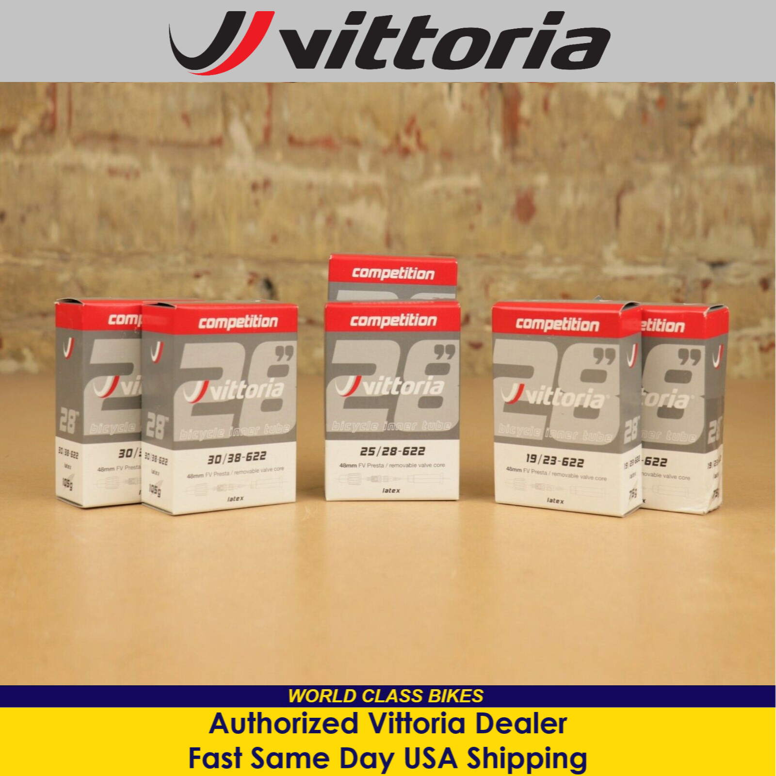 2 Pack Vittoria Competition Latex Inner Tubes 700x19-23c, 25-28c, 30-38c Presta