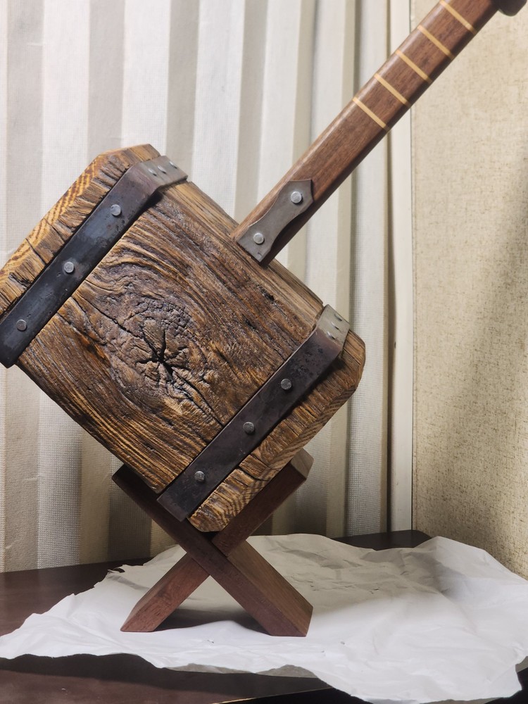 Thor's Hammer, Medieval Viking Solid Oak Head Walnut Handle With Display Stand