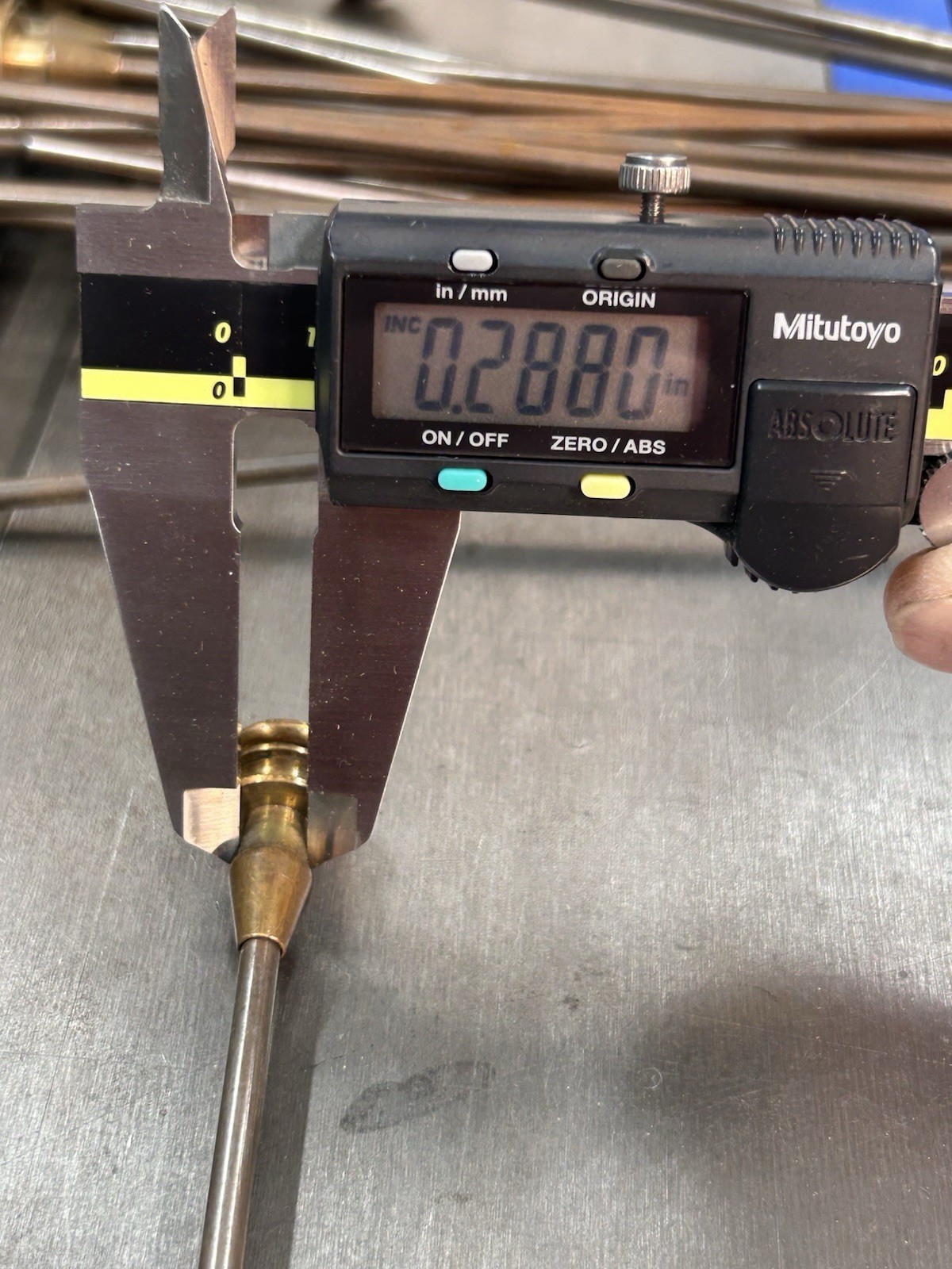 QTY 1 ANTIQUE CARD CATALOG SKEWER ROD WITH BRONZE KNOB AND BRONZE PLATED ROD