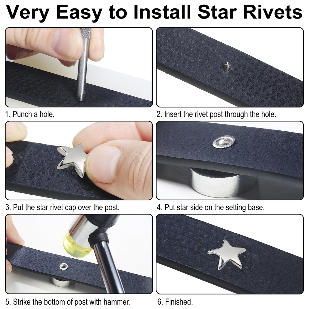 200 Sets Leather Rivets Kit Mixed Sizes Rivets for Leather Star Studs for Clo...