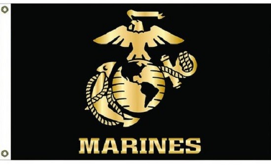 USMC Logo Marines Flag with Grommets Black 3ft x 5ft 100D SPUN POLYESTER