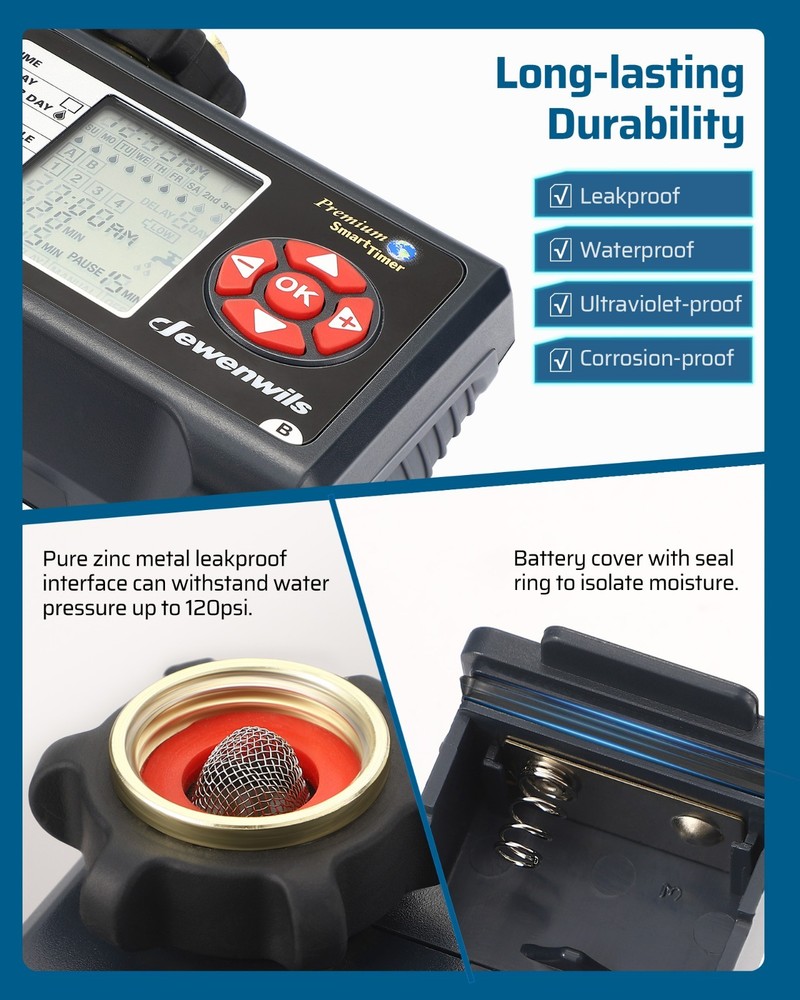 DEWENWILS 2 Zone Sprinkler Timer 8 Programs Water Hose Timer Leakproof Outdoor