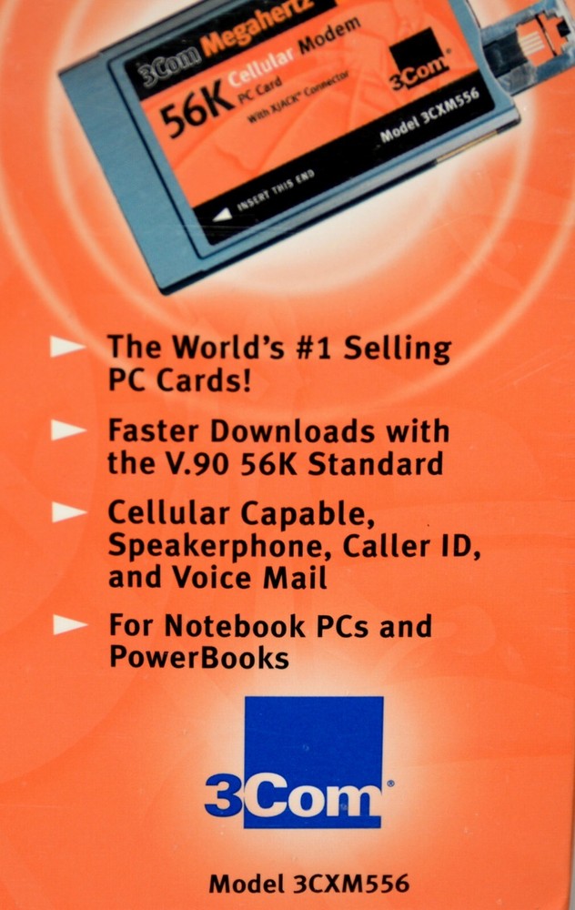 3COM Megahertz 56k Cellular Modem PC Card – Model #3CXM556 – New/Sealed