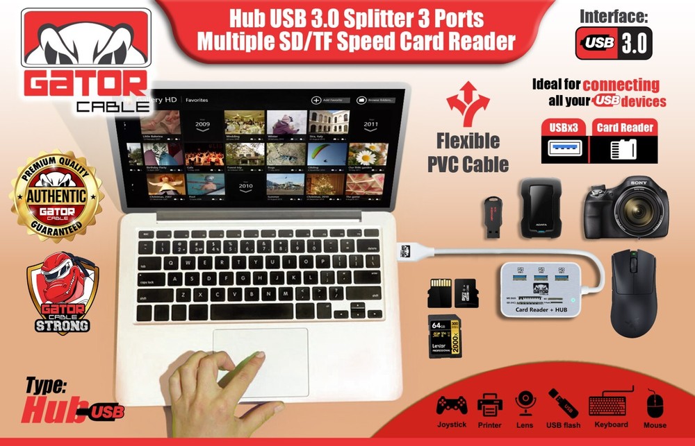 USB 3.1 HUB 3X USB-A 3.0 Port Multi Memory Card Reader MS Micro SD M2 TF Adapter