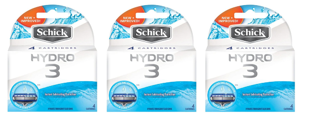 Schick Hydro 3 Refill Razor Blade Cartridges, 12 Count BNIB