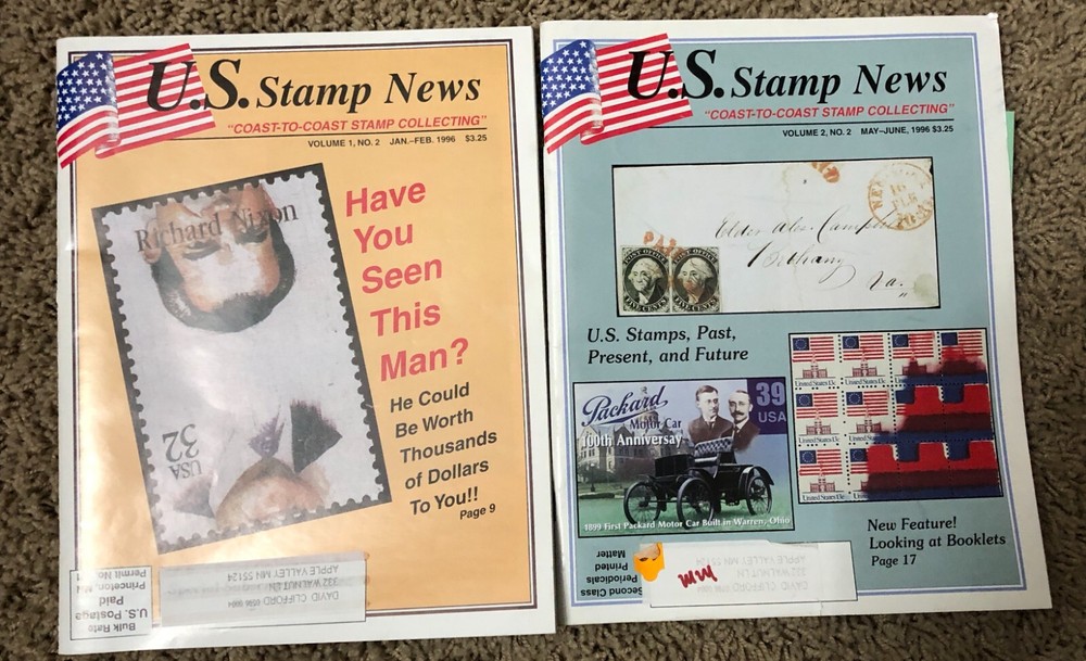 U.S. Stamps News 1996 Magazine 2 Issues Vol. 2  No. 1 , 2 - error on Vol on No 2