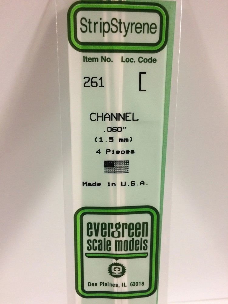 Evergreen Scale Models 261 U Channel Styrene .060" (4 Pack)