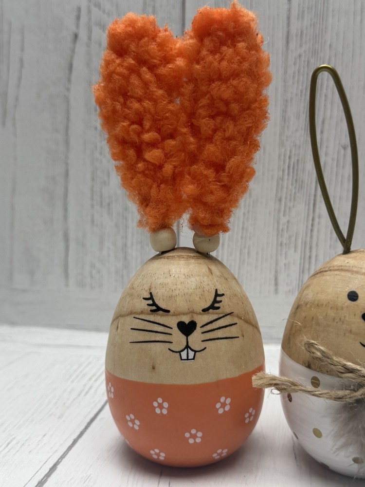 Wood Easter Bunny Egg Figurines Set Spring Table Shelf Decor