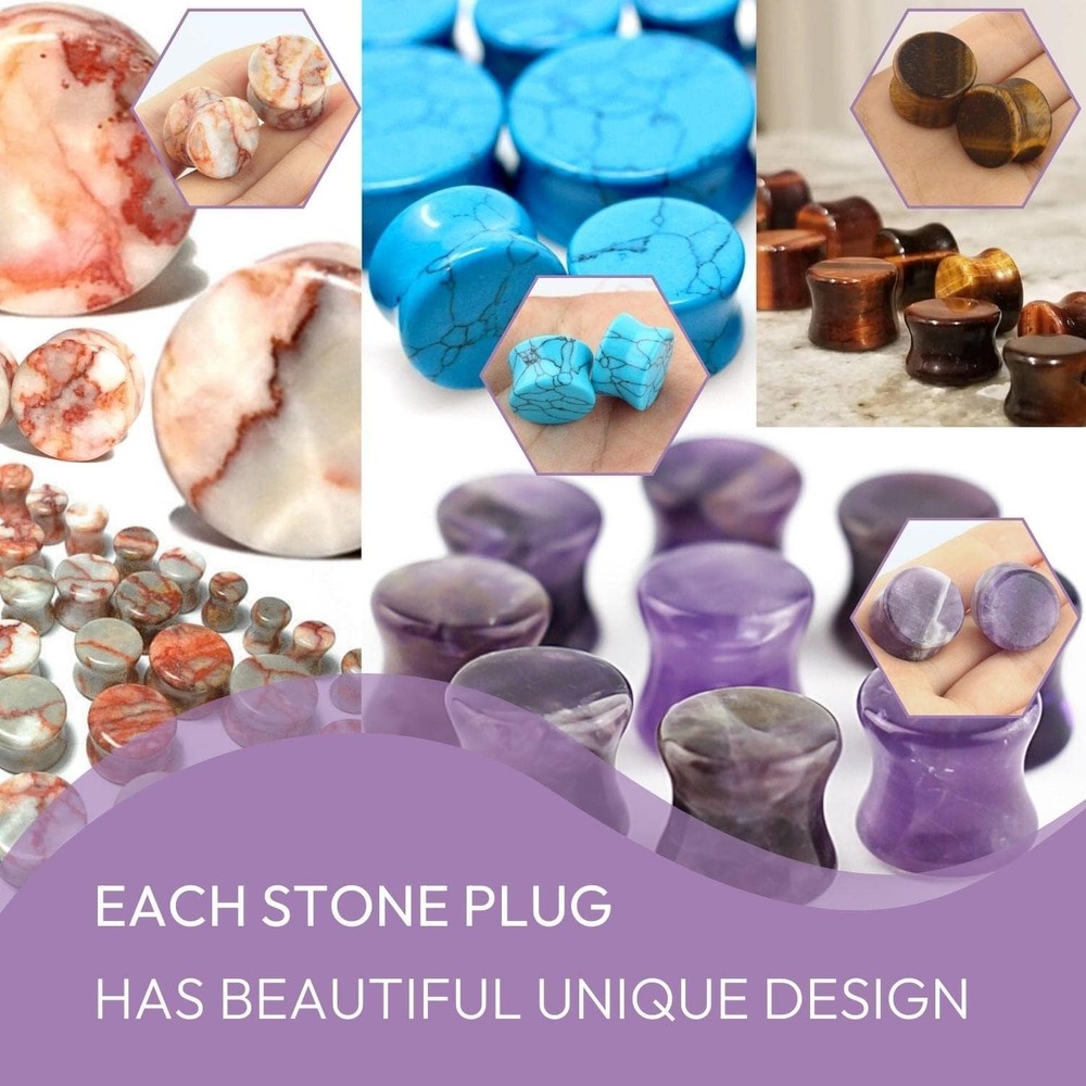 18PC Natural Stone Plugs Set - Ear Stretching Kit
