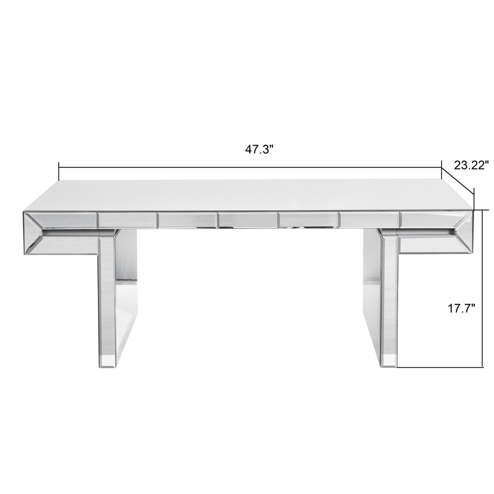 47 Inches Luxury Rectangular Mirror Coffee Table with Fluted Tempered Glass, Mo