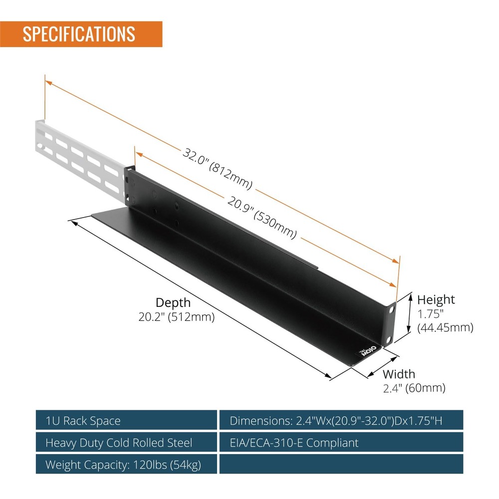 Tecmojo 1U Universal Rack Mount Rails,4-Post Server Rack Shelf Rail with 20.9...