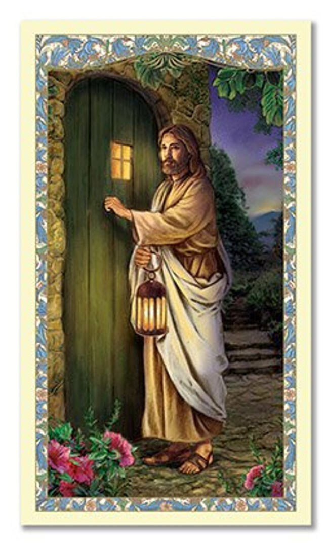 Laminated A House Blessing Holy Prayer Card Catholic Christian Jesus Knocking
